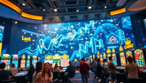 Gamblers enjoying diverse gaming options at https://mm88bc.com/, showcasing excitement and engagement in a vibrant digital environment.