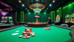 Experience the thrilling action of 79king at luxury poker tables with dynamic betting, roulette wheels spinning, and vibrant slot machines displaying massive jackpots.