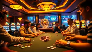 Experience C168 at an exciting poker table in a vibrant casino, embodying the thrill of gambling.