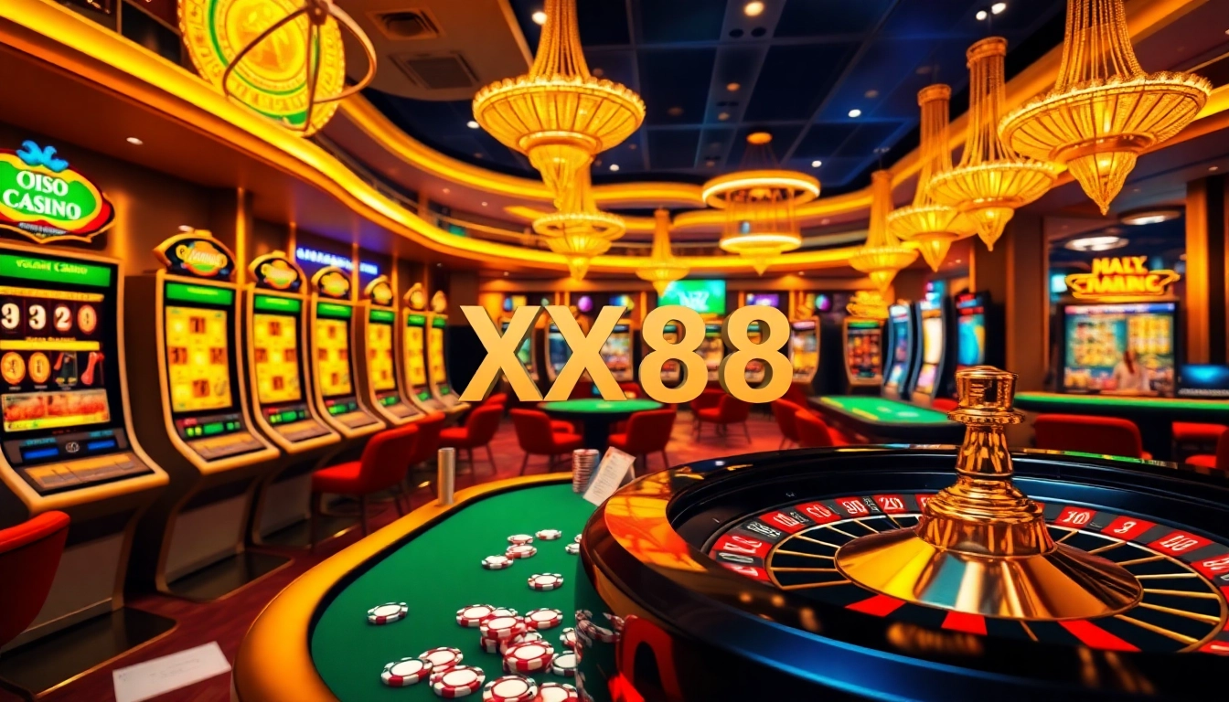 Experience thrilling gameplay at XX88 with vibrant poker tables and dynamic slot machines.