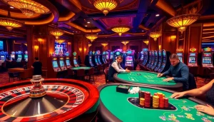 KJC Casino tables showcasing vibrant gaming action and luxurious atmosphere for gamblers.