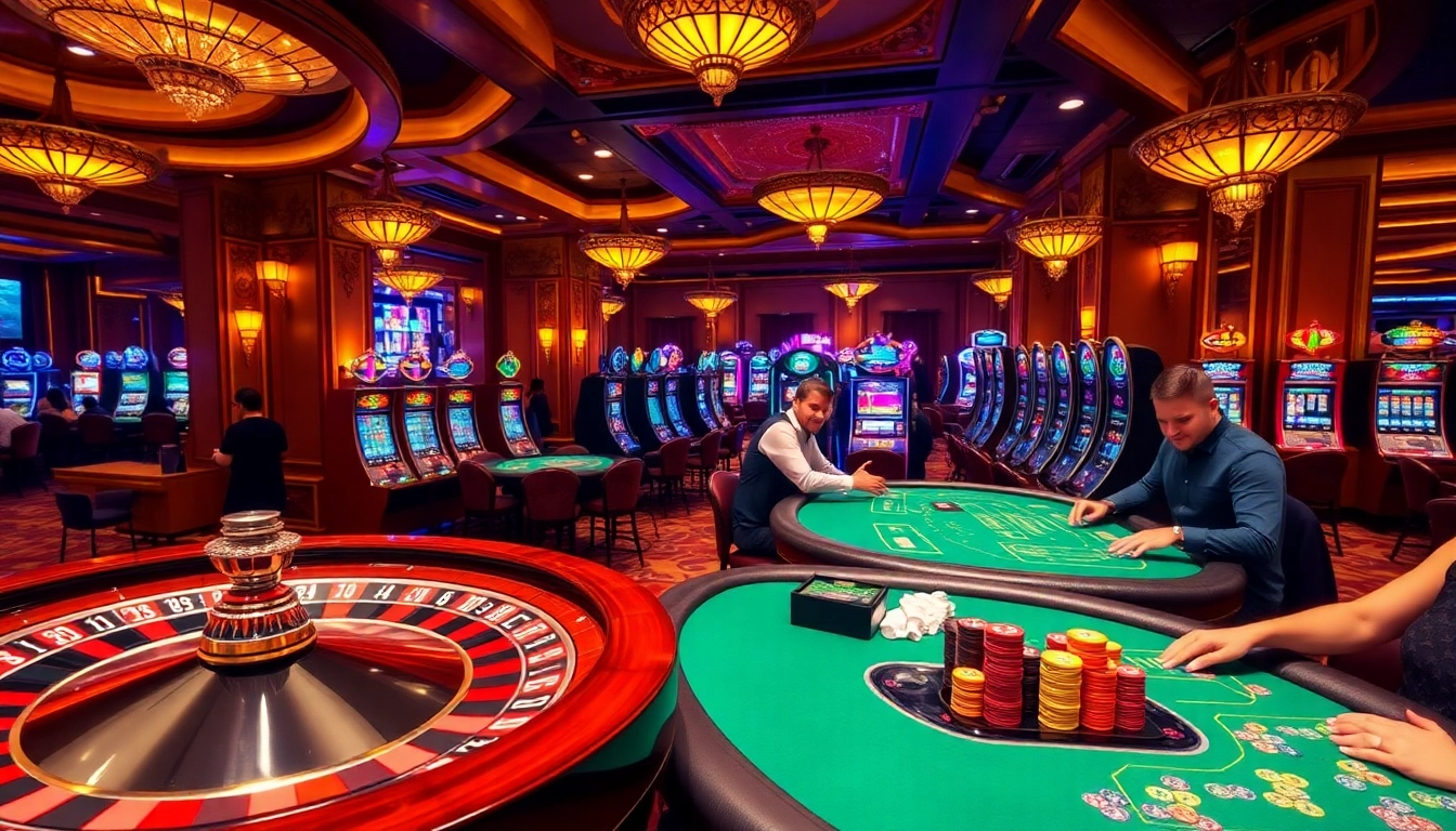 KJC Casino tables showcasing vibrant gaming action and luxurious atmosphere for gamblers.
