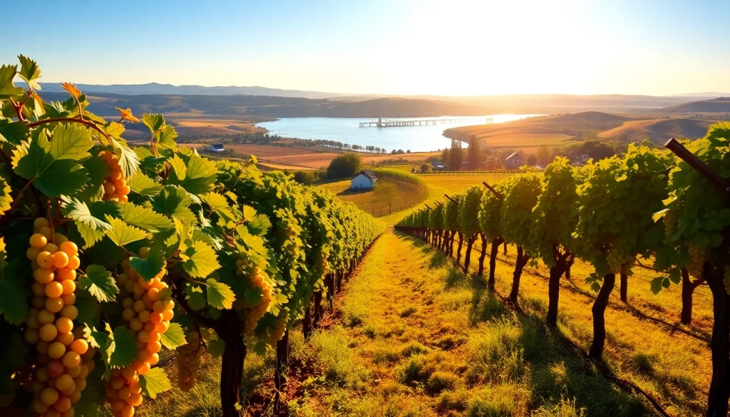 Stunning vineyard landscape in Clarksburg CA with river views at sunrise.