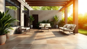 Carrelages extérieurs époustouflants mettant en valeur un patio extérieur moderne.