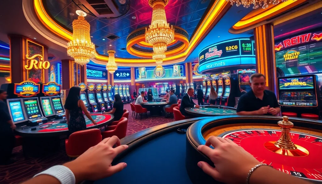 Experience high-stakes gambling in Rio with vibrant casino tables and exciting gaming action.