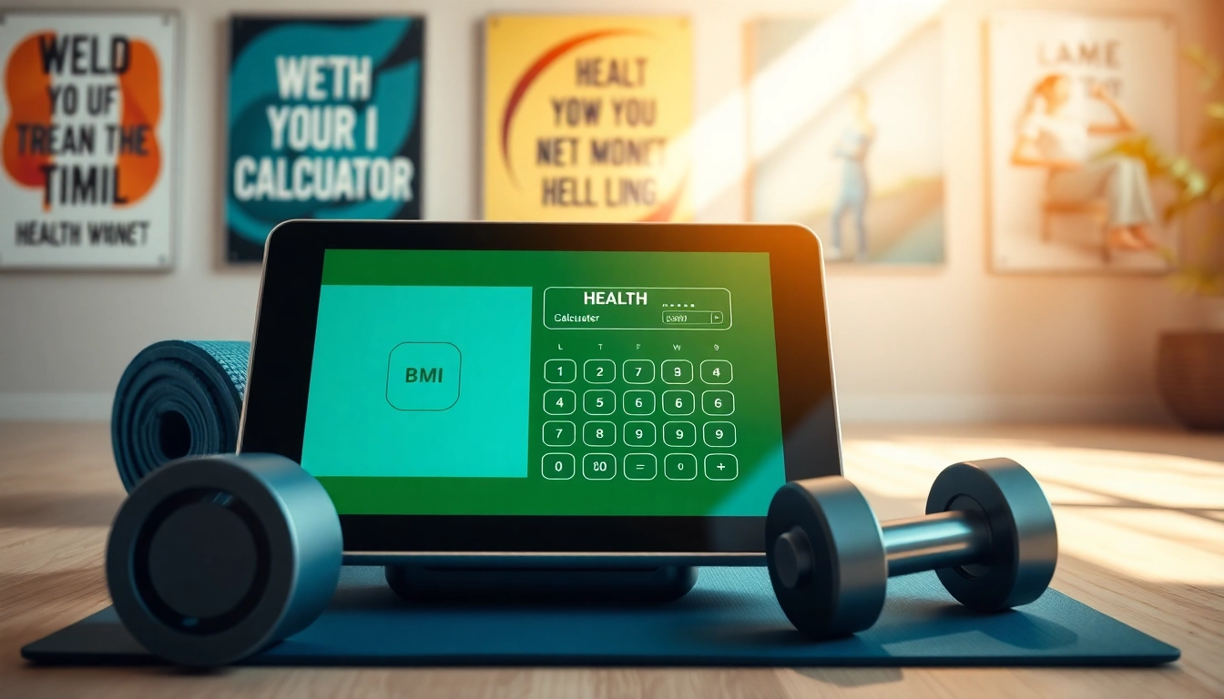 Calculate your body mass index using this interactive bmi calculator surrounded by fitness gear.