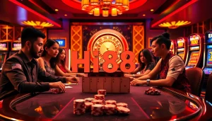 Exciting poker action at Hi88 casino table with vibrant chips and cards.