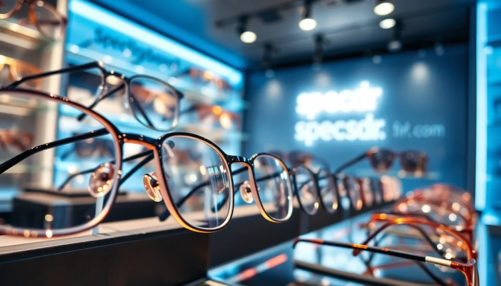 Showcase of premium eyewear options from specsdr.com with stylish frames and lenses under bright lighting.