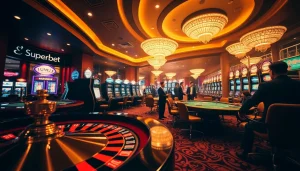 Players enjoying a thrilling gaming experience at Superbet's luxurious casino.