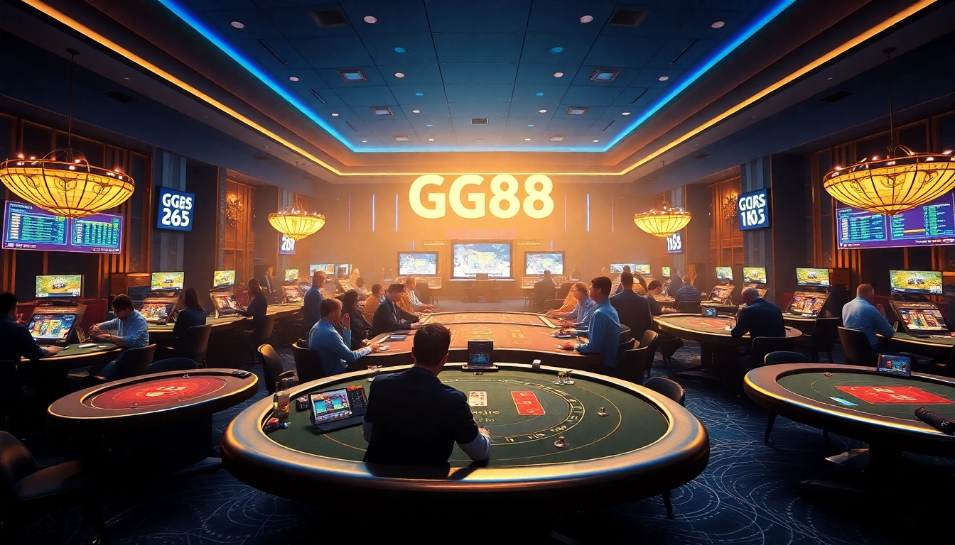 Dynamic online casino gaming scene featuring GG888info with poker and blackjack tables