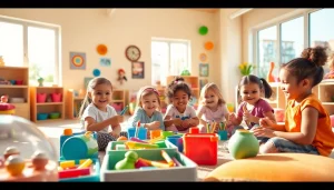 Children play and learn in a vibrant daycare environment at https://juniorsjunction.com.