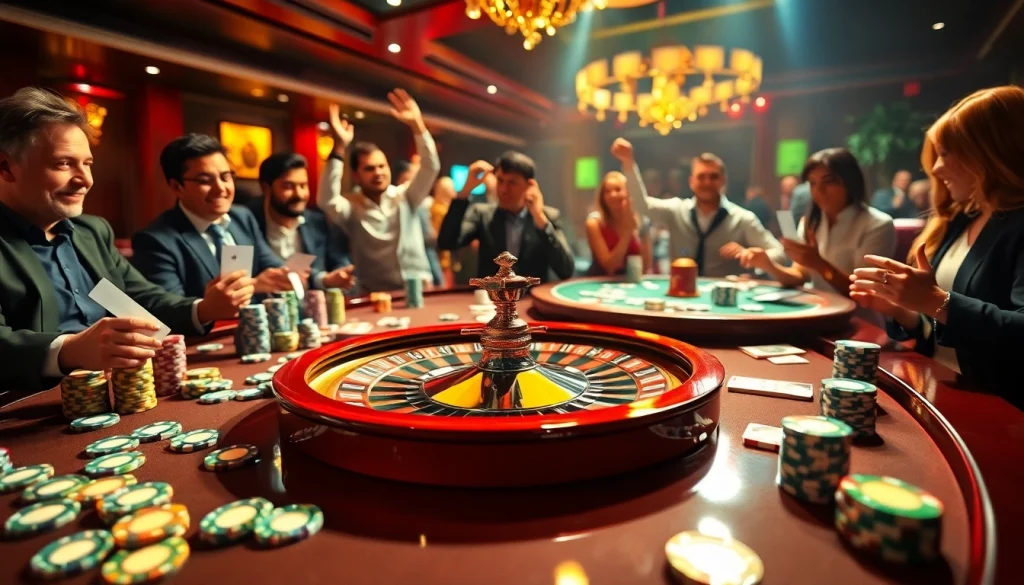 Rasakan sensasi 'obral toto' saat para penjudi merayakan kemenangan di meja roulette yang meriah di kasino mewah.