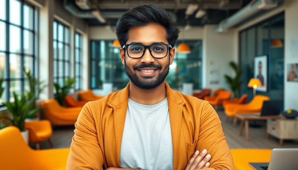 Showcasing an inspiring indian entreprenure in a modern office that reflects innovation.