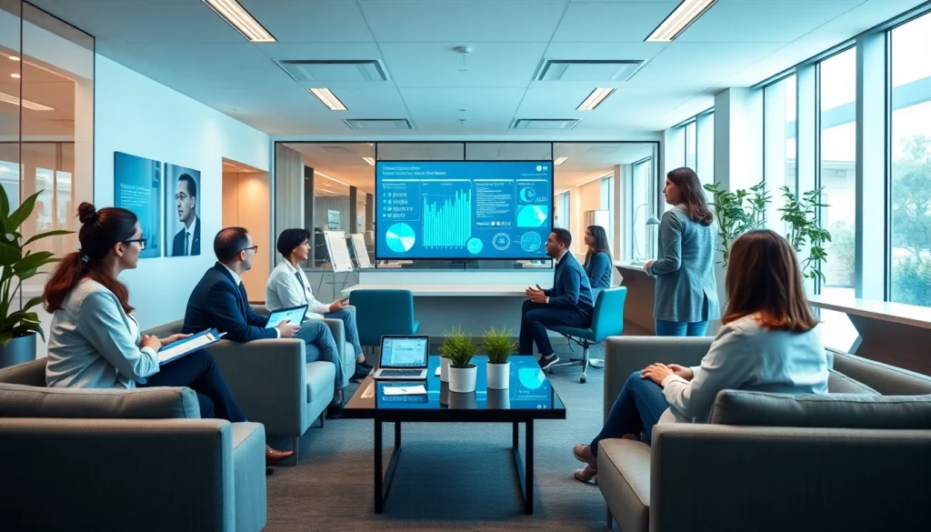 Healthcare professionals collaborating in a modern workspace, showcasing lifepp.click technology.