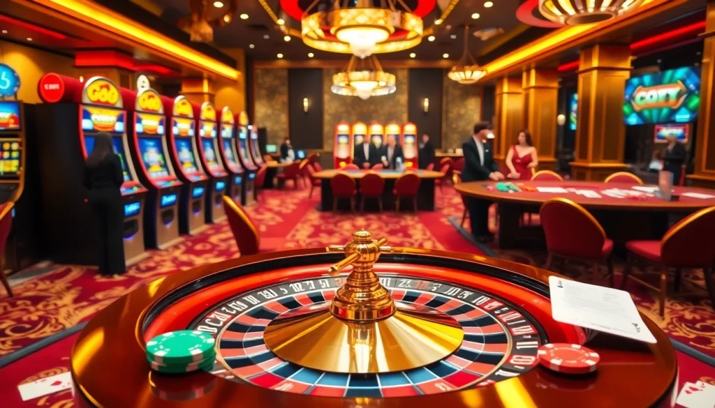 Experience the excitement of GG88 with thrilling casino visuals featuring roulette wheels and slot machines.