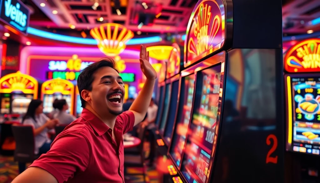 Bermain Slot Gacor dengan kegembiraan dan warna cerah di kasino.