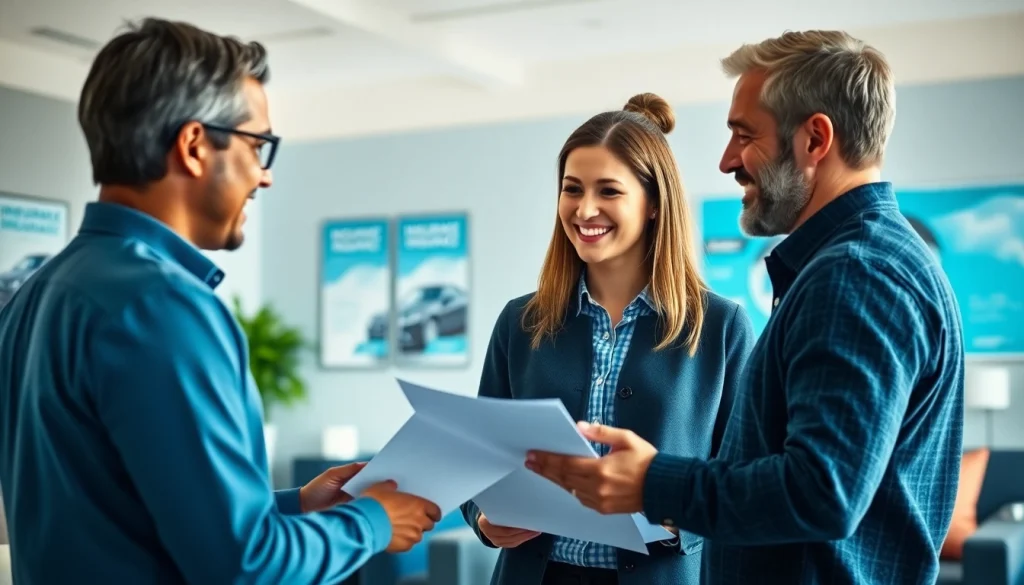 Assurervoitureenligne.fr agents advising clients on car insurance policies.