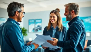 Assurervoitureenligne.fr agents advising clients on car insurance policies.