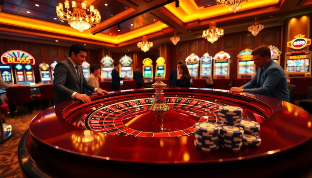 Experience thrilling gameplay at BL555's vibrant casino with roulette and poker action.