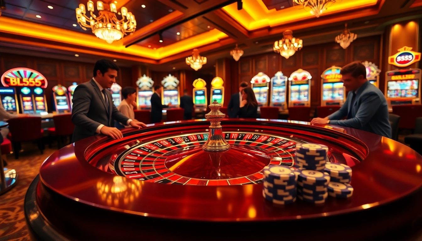 Experience thrilling gameplay at BL555's vibrant casino with roulette and poker action.
