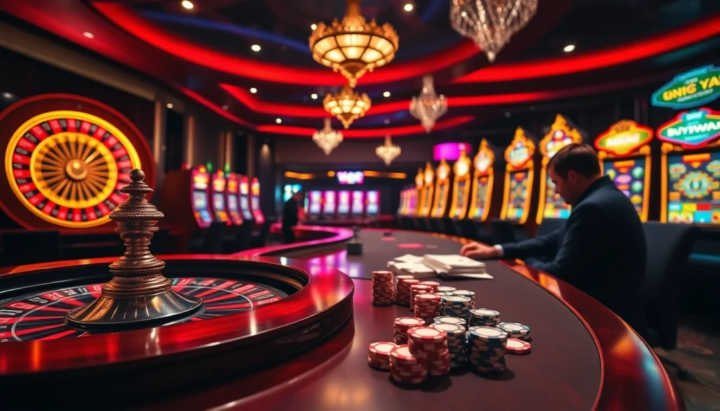 Experience thrilling gameplay at https://gg88.wales/ with luxurious casino tables and vibrant slot machines.