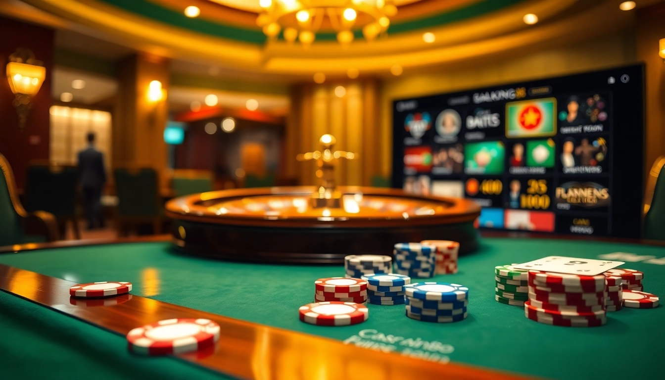Experience the thrilling action of game king88 at our luxurious casino table, complete with poker chips and cards.