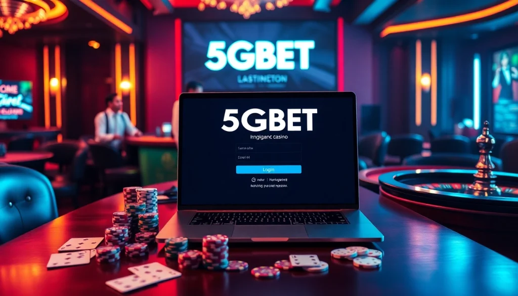 Immerse in the excitement of online gaming with the 5GBET Login interface, featuring vibrant casino elements.
