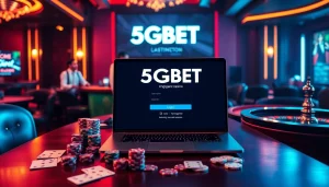Immerse in the excitement of online gaming with the 5GBET Login interface, featuring vibrant casino elements.