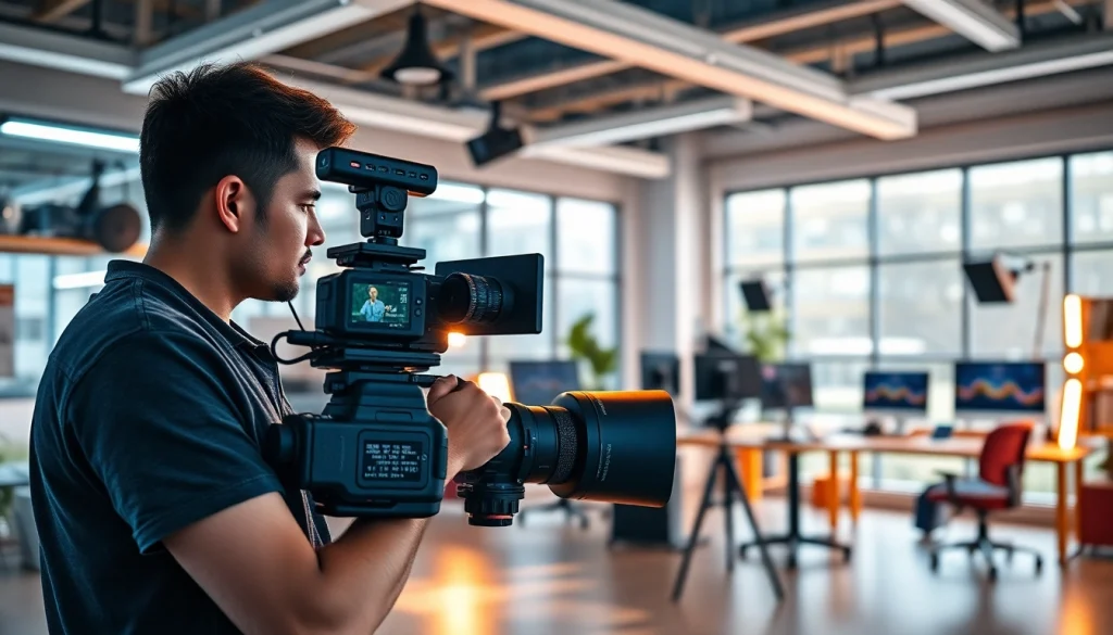 Promoting Video Production Company Calgary through a vibrant videography studio showcasing creative work environment.