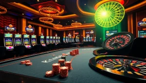 Engage in thrilling casino games at KJC LINK, featuring vibrant slot machines and poker action.