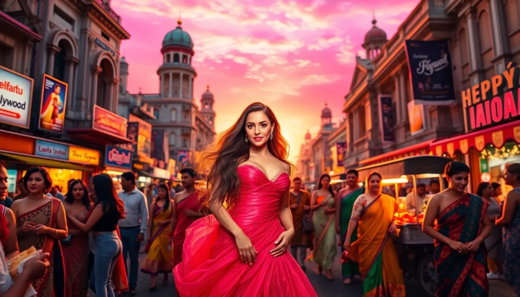 Engaging Bollywood scene from https://theopinionatedindian.com showcasing vibrant street life and glamorous actors.