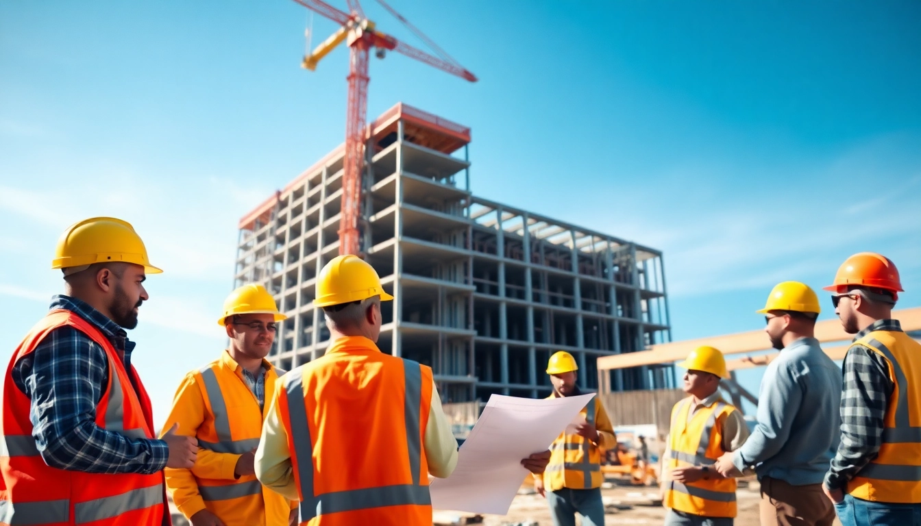 Construction team collaborating on a project as a New Jersey Commercial General Contractor leads the operation.