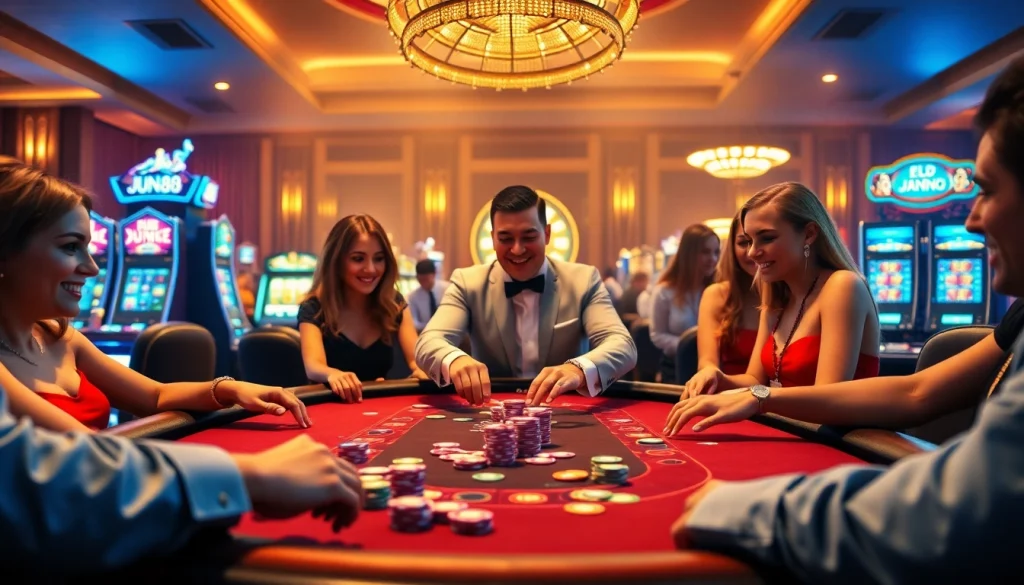 Experience the thrilling excitement of JUN88 with vibrant casino action featuring poker and slots.