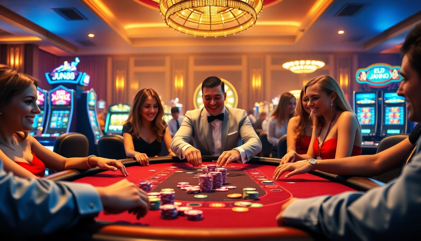 Experience the thrilling excitement of JUN88 with vibrant casino action featuring poker and slots.