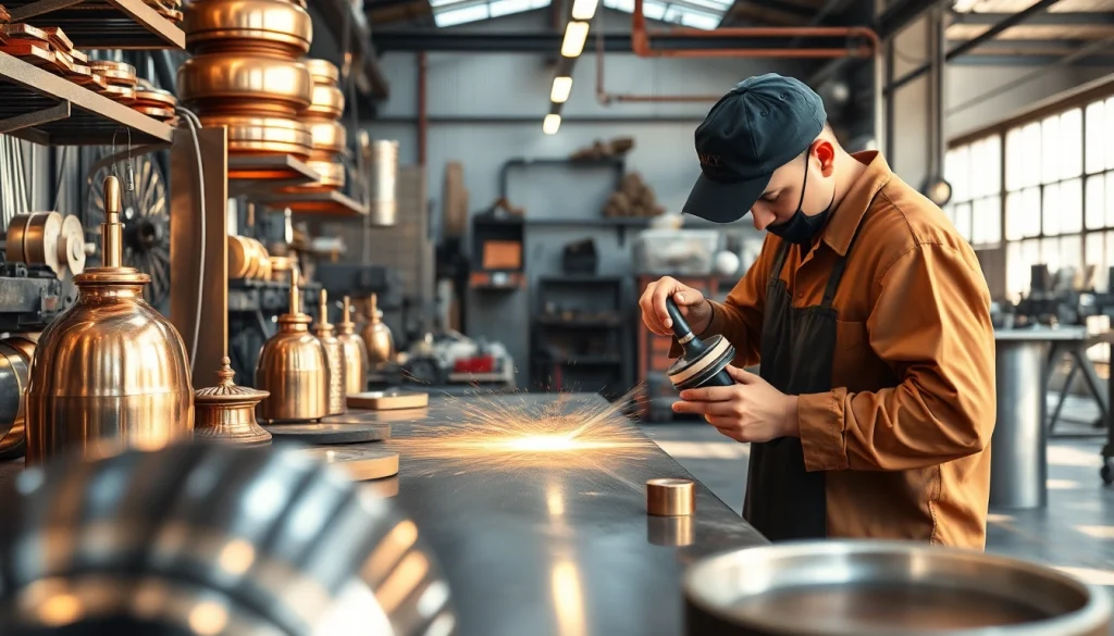 Metal polishing malaysia: Skilled artisans polishing various metals in a modern workshop.