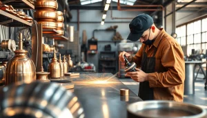 Metal polishing malaysia: Skilled artisans polishing various metals in a modern workshop.