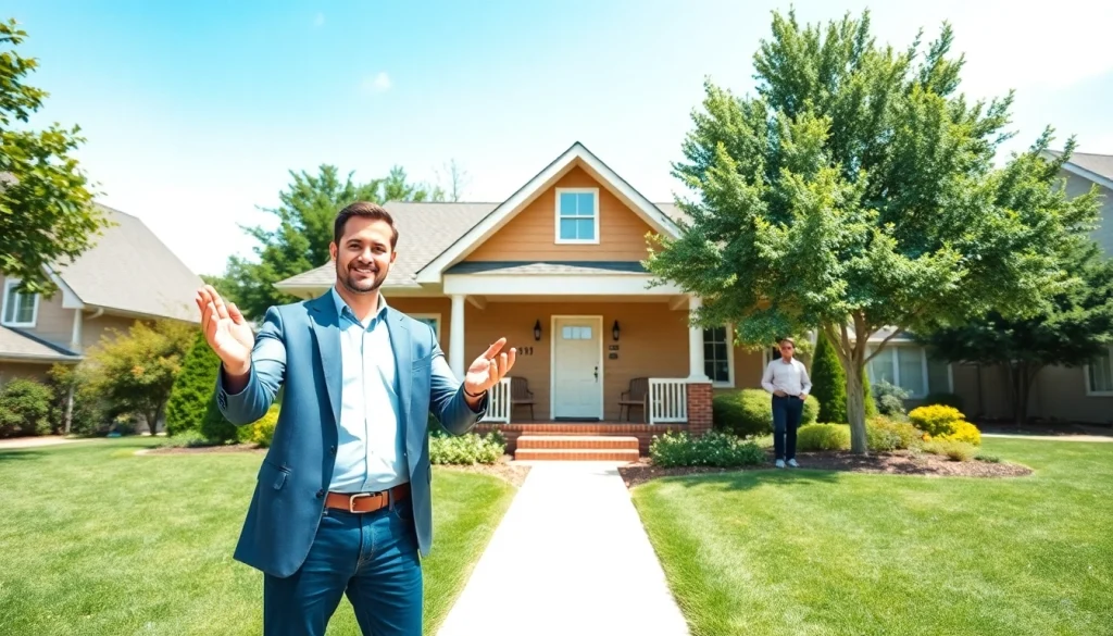 Real Estate agent showcasing a charming home in a picturesque neighborhood.