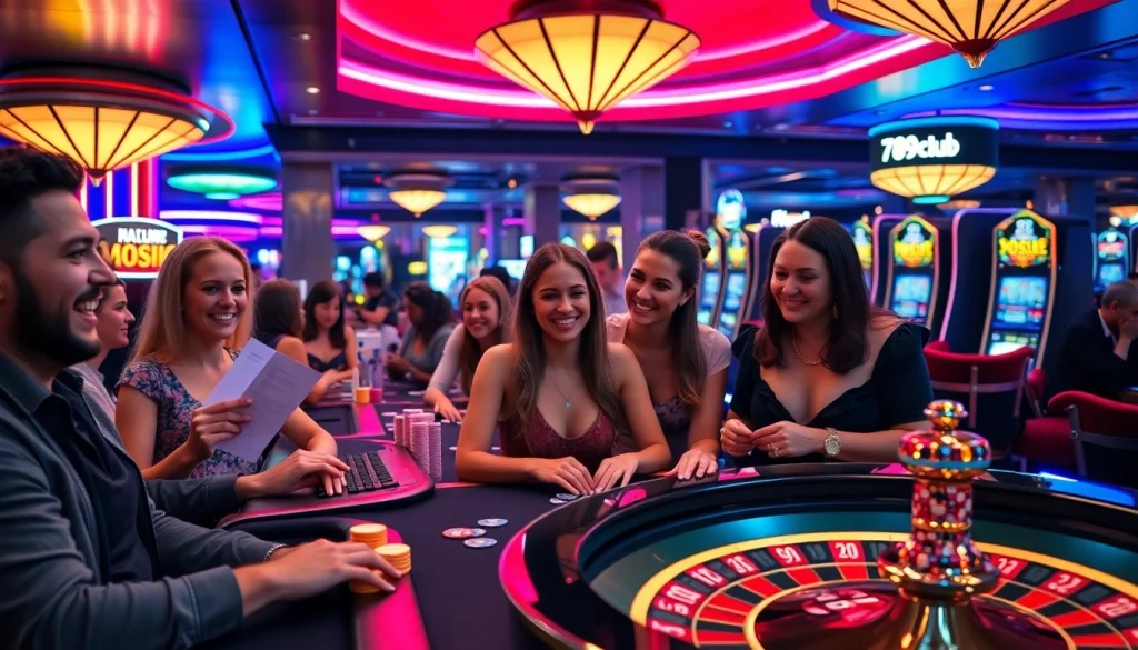 Experience the thrill of 789club music in a lively casino atmosphere featuring excited gamblers.