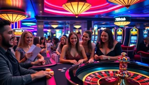 Experience the thrill of 789club music in a lively casino atmosphere featuring excited gamblers.
