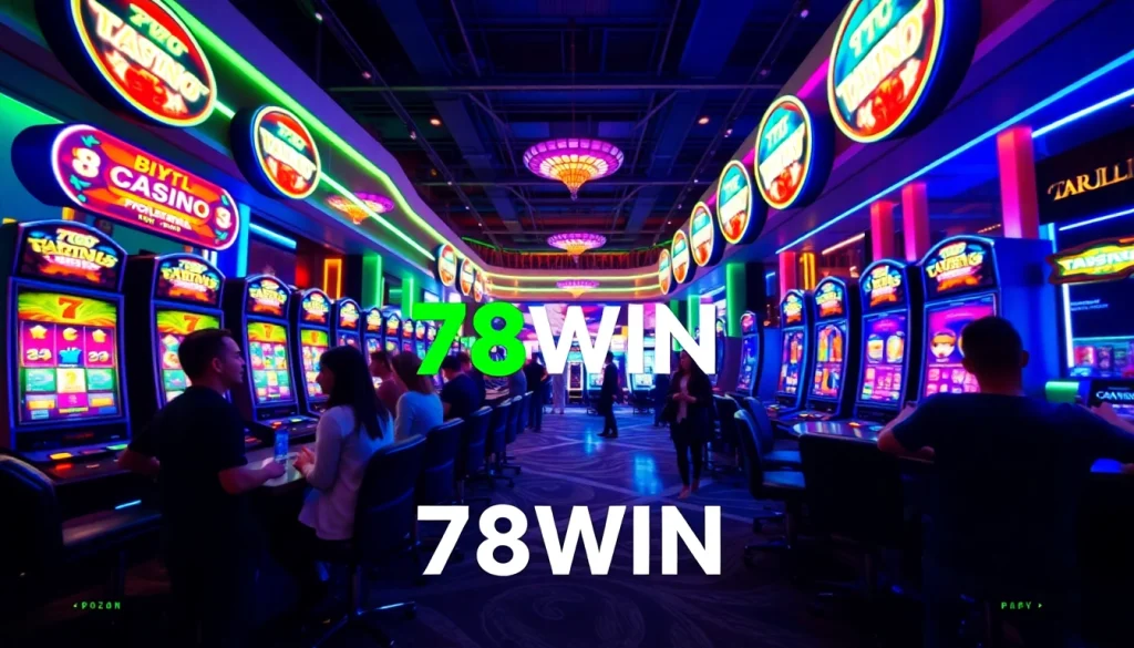 Engaging scene at 78WIN online casino with players enjoying slots and poker.