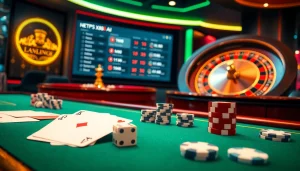 Experience thrilling gameplay at https://xx88.ai/ with an engaging casino table setup featuring cards, chips, and roulette.