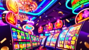 Menampilkan pengalaman menarik petanitoto dengan mesin slot warna-warni dan suasana kasino hidup.