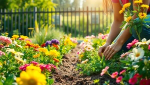 Gardening enthusiast nurturing colorful flowers in a flourishing garden.