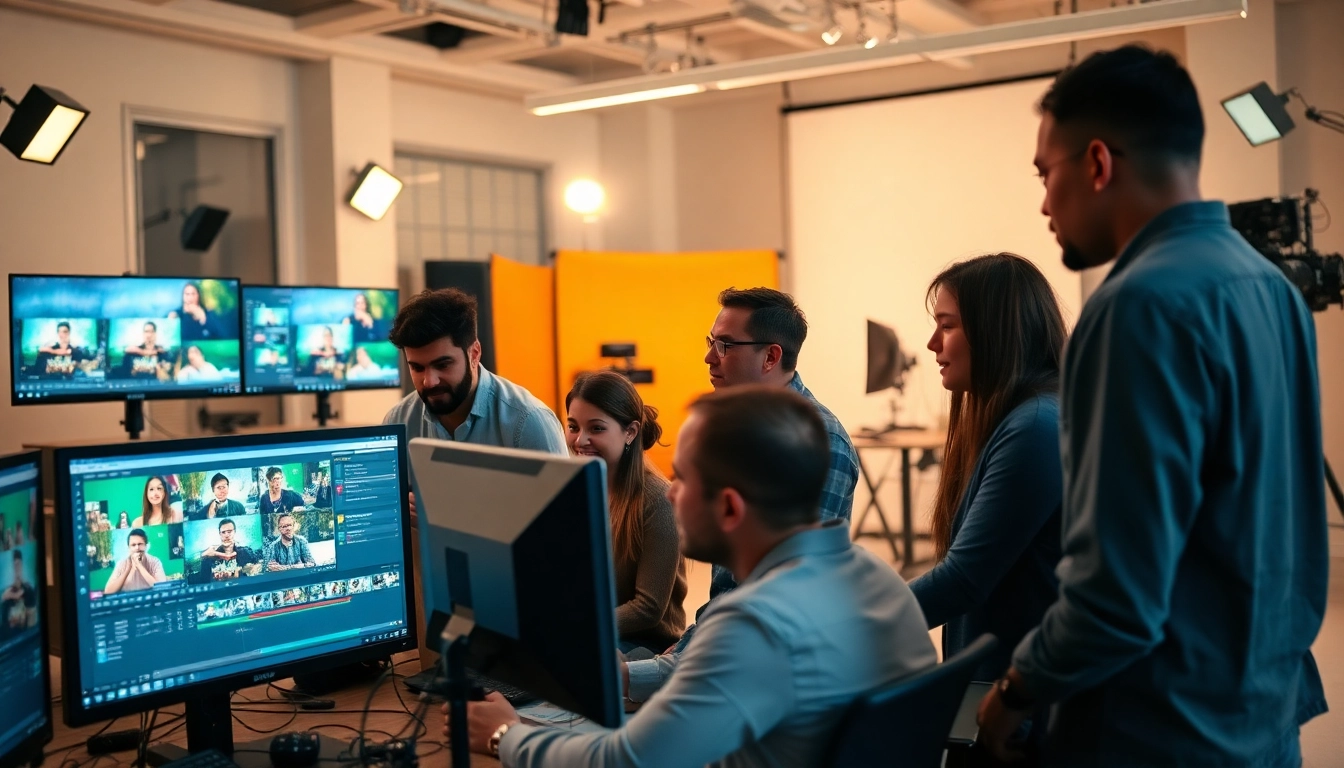 Showcasing a professional commercial video production team actively working in a dynamic studio environment.