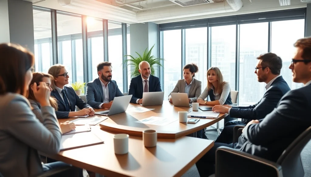 Engage in professional business strategies during a dynamic meeting setting.