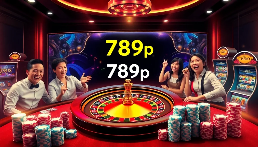 Engage in thrilling gameplay at 789p’s vibrant online casino, showcasing poker tables and roulette excitement.