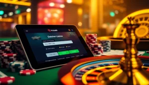 Engaging online gaming experience with Khela88 voucher code on a digital tablet surrounded by gambling elements.