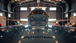 Experience luxury travel with https://flymarquis.com, showcasing a private jet in a stylish hangar.
