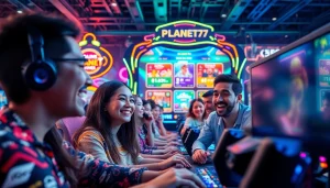 Rasakan serunya bermain PLANET77 game dengan karakter penuh semangat di arena digital yang vibrant.