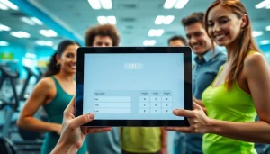 Engage with the bmi calculator in a vibrant health and fitness setting using a digital tablet.